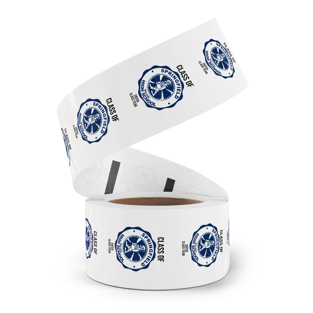 Custom School Seal Round Stickers on Roll — 'Class of' Personalized Labels