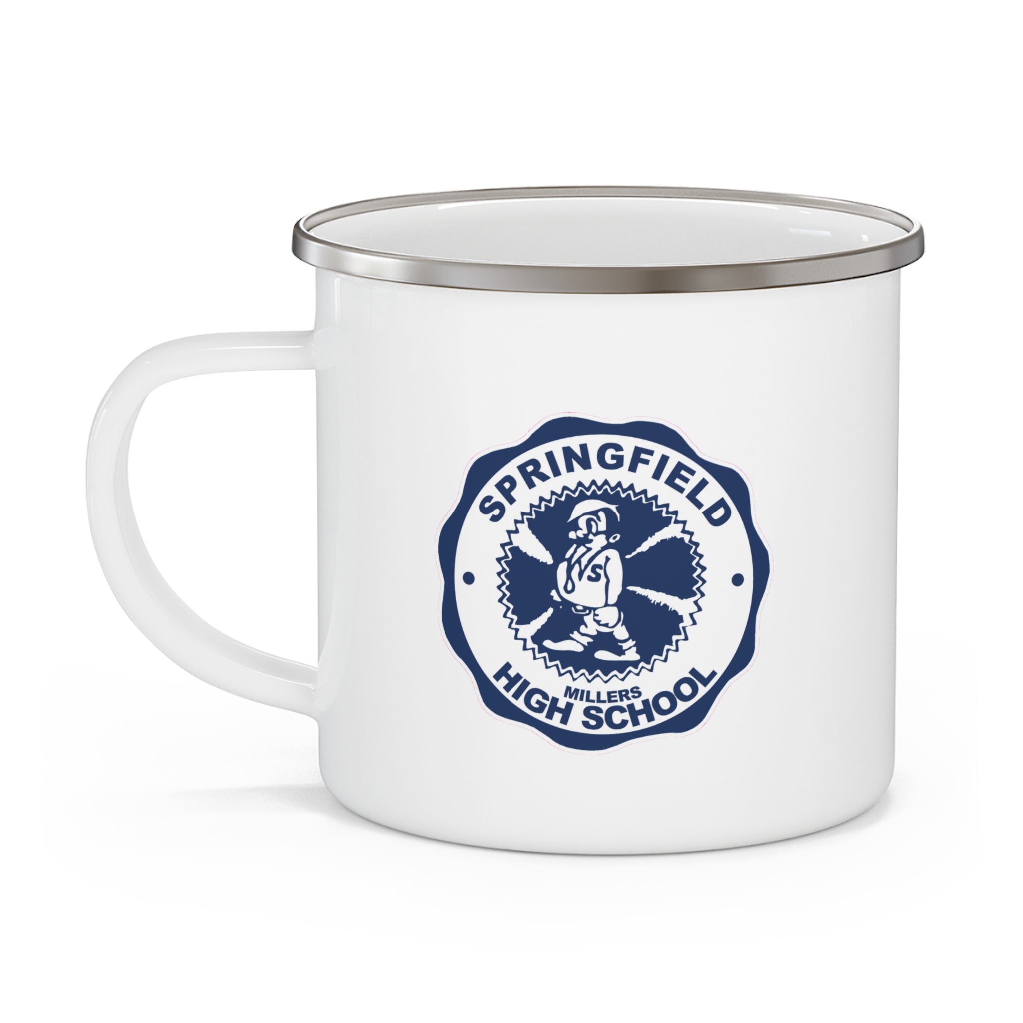 Springfield High School Seal Enamel Mug | Retro School Logo, Blue Crest
