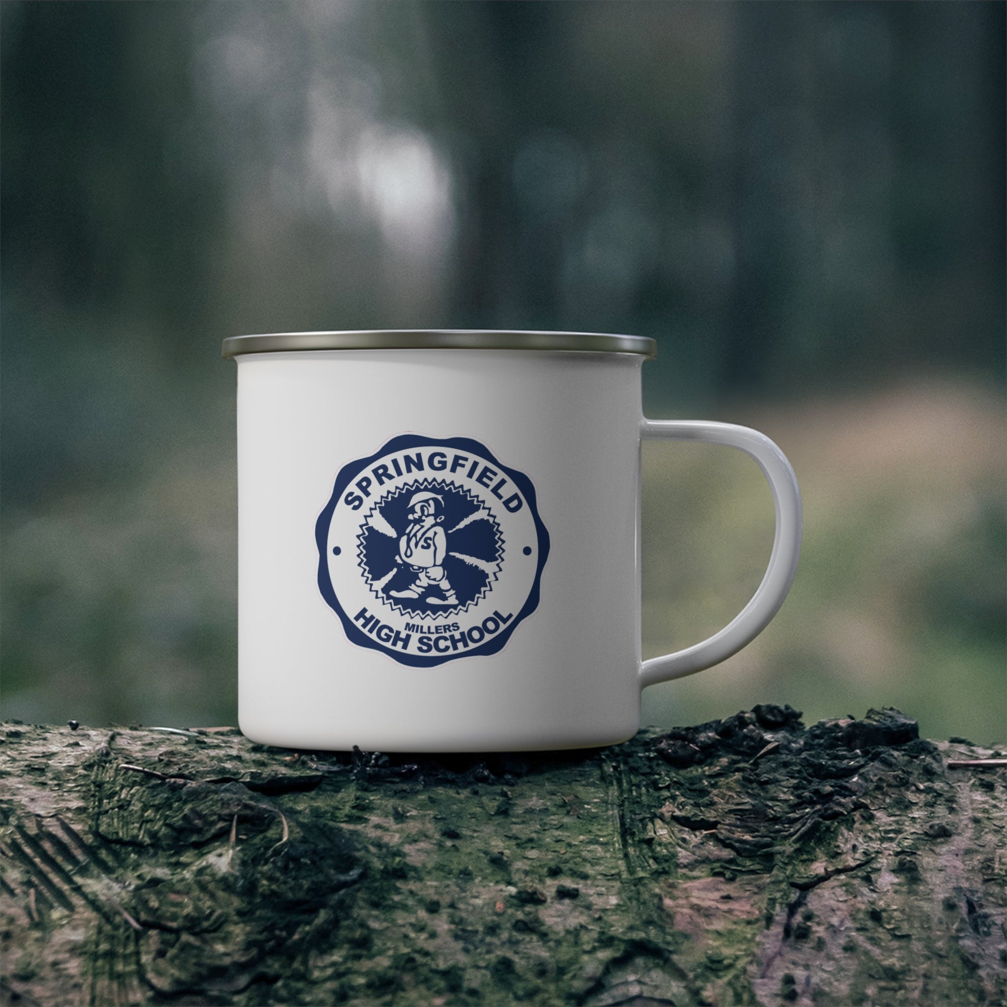 Springfield High School Seal Enamel Mug | Retro School Logo, Blue Crest